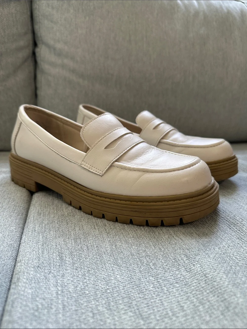 Women's Cream Platform Penny Loafers